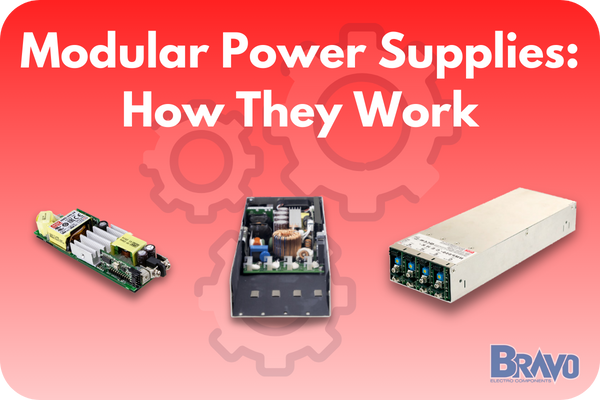 Title: Modular Power Supplies: How They Work, in white lettering. Under the title is a picture of different states of modular power supplies