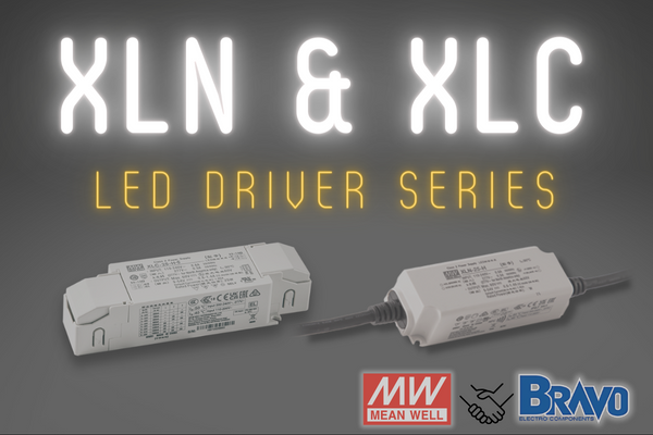 Title: "XLN & XLC LED Driver Series" dark grey background show the two examples of the XLN and XLC products.