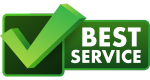 Image with big green check mark to the right of it says "Best Service" in big white lettering